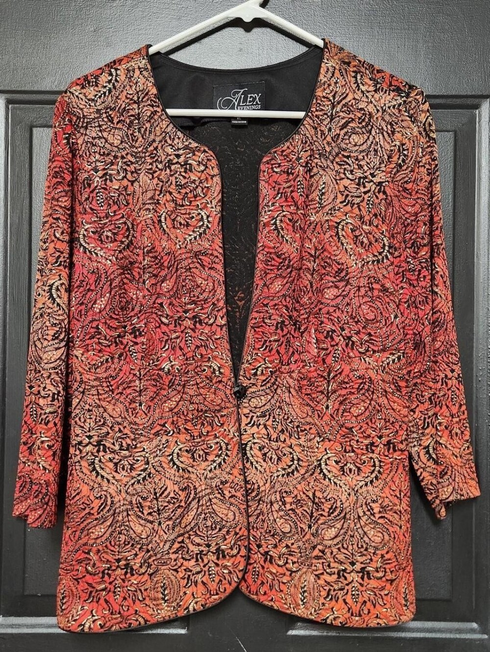 Alex Evenings XL Open Front Jacket Cardigan Top 3/4 Sleeve Career Eveningwear